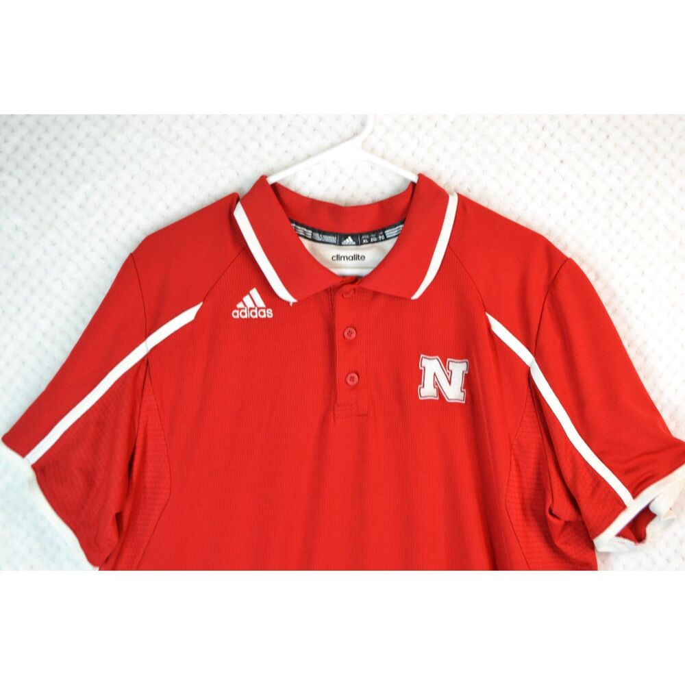 Adidas Climalite Nebraska Men's XL Red Short Sleeve Polo Shirt - Picture 2 of 14